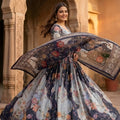 Elegant Grey Floral Digital Printed Tabby Silk Designer Lehenga Choli with Matching Dupatta for Wedding