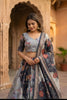 Elegant Grey Floral Digital Printed Tabby Silk Designer Lehenga Choli with Matching Dupatta for Wedding