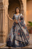 Elegant Grey Floral Digital Printed Tabby Silk Designer Lehenga Choli with Matching Dupatta for Wedding