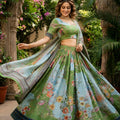 Stylish Olive Green Floral Digital Printed Tabby Silk Designer Lehenga Choli with Matching Dupatta for Wedding