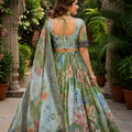 Stylish Olive Green Floral Digital Printed Tabby Silk Designer Lehenga Choli with Matching Dupatta for Wedding