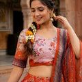 Vibrant Orange Floral Digital Printed Tabby Silk Designer Lehenga Choli with Matching Dupatta