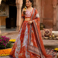Vibrant Orange Floral Digital Printed Tabby Silk Designer Lehenga Choli with Matching Dupatta