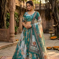 Wonderful Teal Blue Floral Digital Printed Tabby Silk Designer Lehenga Choli with Matching Dupatta
