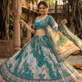 Wonderful Teal Blue Floral Digital Printed Tabby Silk Designer Lehenga Choli with Matching Dupatta