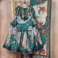 Wonderful Teal Blue Floral Digital Printed Tabby Silk Designer Lehenga Choli with Matching Dupatta