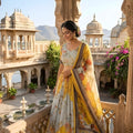 Stunning Yellow Floral Digital Printed Tabby Silk Designer Lehenga Choli with Matching Dupatta