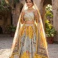 Stunning Yellow Floral Digital Printed Tabby Silk Designer Lehenga Choli with Matching Dupatta