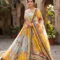 Stunning Yellow Floral Digital Printed Tabby Silk Designer Lehenga Choli with Matching Dupatta