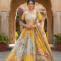 Stunning Yellow Floral Digital Printed Tabby Silk Designer Lehenga Choli with Matching Dupatta