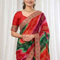 Elegant Multicolor Georgette Digital Printed Saree Embroidered Border for Wedding