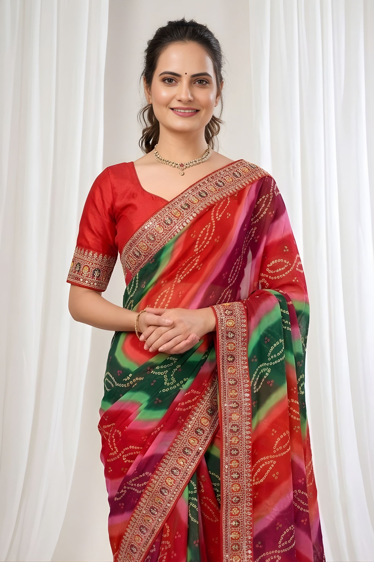 Elegant Multicolor Georgette Digital Printed Saree Embroidered Border for Wedding