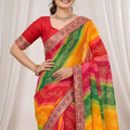 Multicolor Georgette Digital Printed Saree Embroidered Border for Wedding