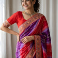 Gracefull Multicolor Georgette Digital Printed Saree Embroidered Border for Wedding