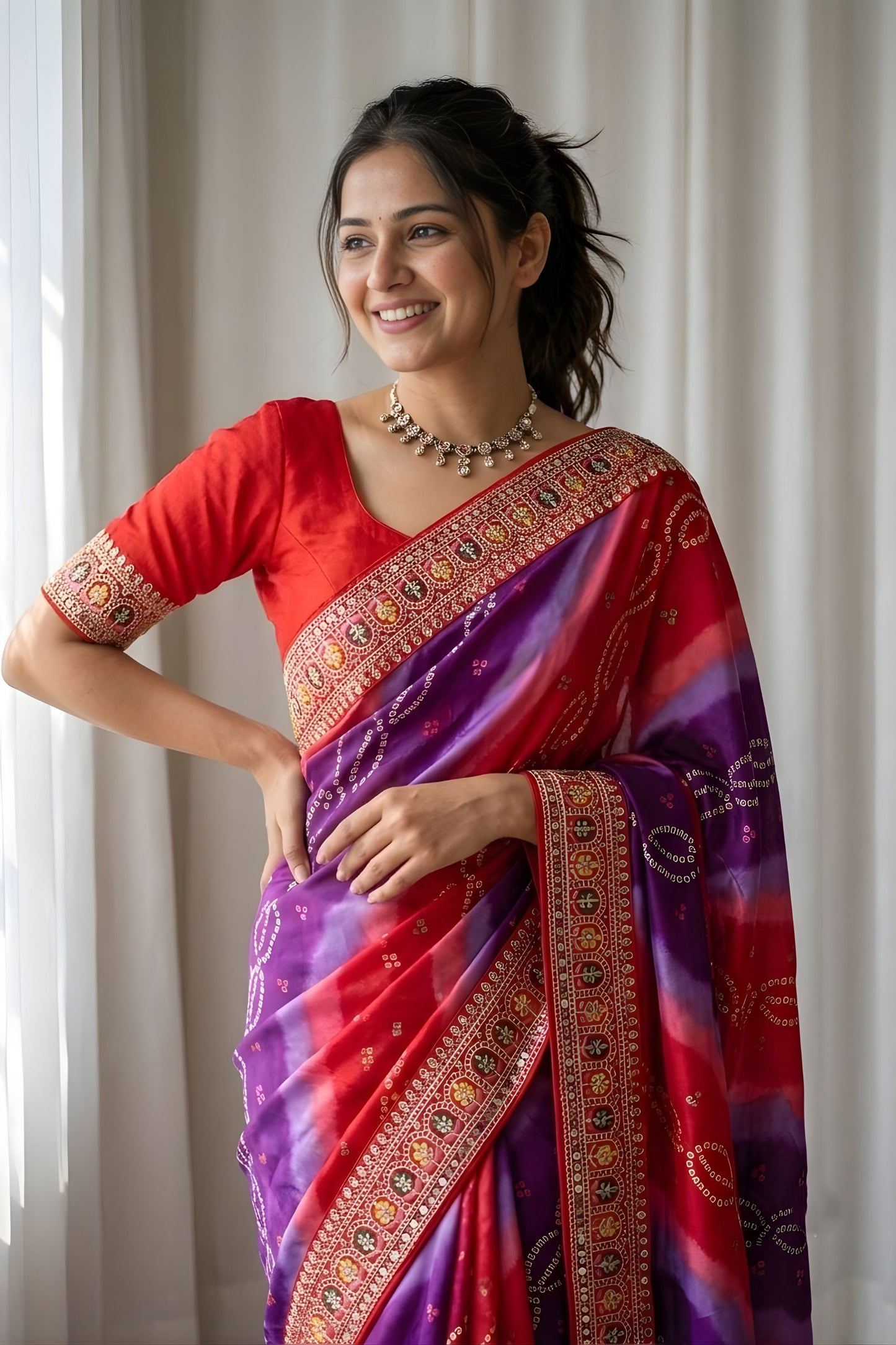 Gracefull Multicolor Georgette Digital Printed Saree Embroidered Border for Wedding