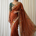 Gracefull Orange Rangoli Silk Saree Embroidered Border for Wedding