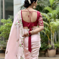 Beautifull Baby Pink Dolla Silk Saree Embroidered Border for Wedding