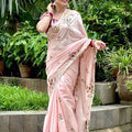 Beautifull Baby Pink Dolla Silk Saree Embroidered Border for Wedding