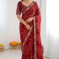 Premium Maroon Georgette Bandhani Printed Saree Embroidered Border for Wedding