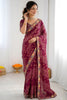 Stylish Wine Georgette Bandhani Printed Saree Embroidered Border for Wedding
