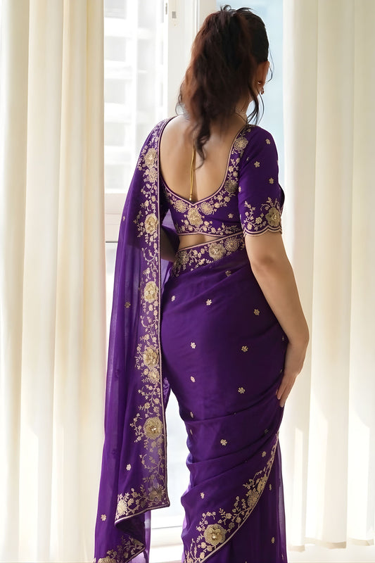 Royal Purple Rangoli Silk Embroidered Saree Border for Wedding