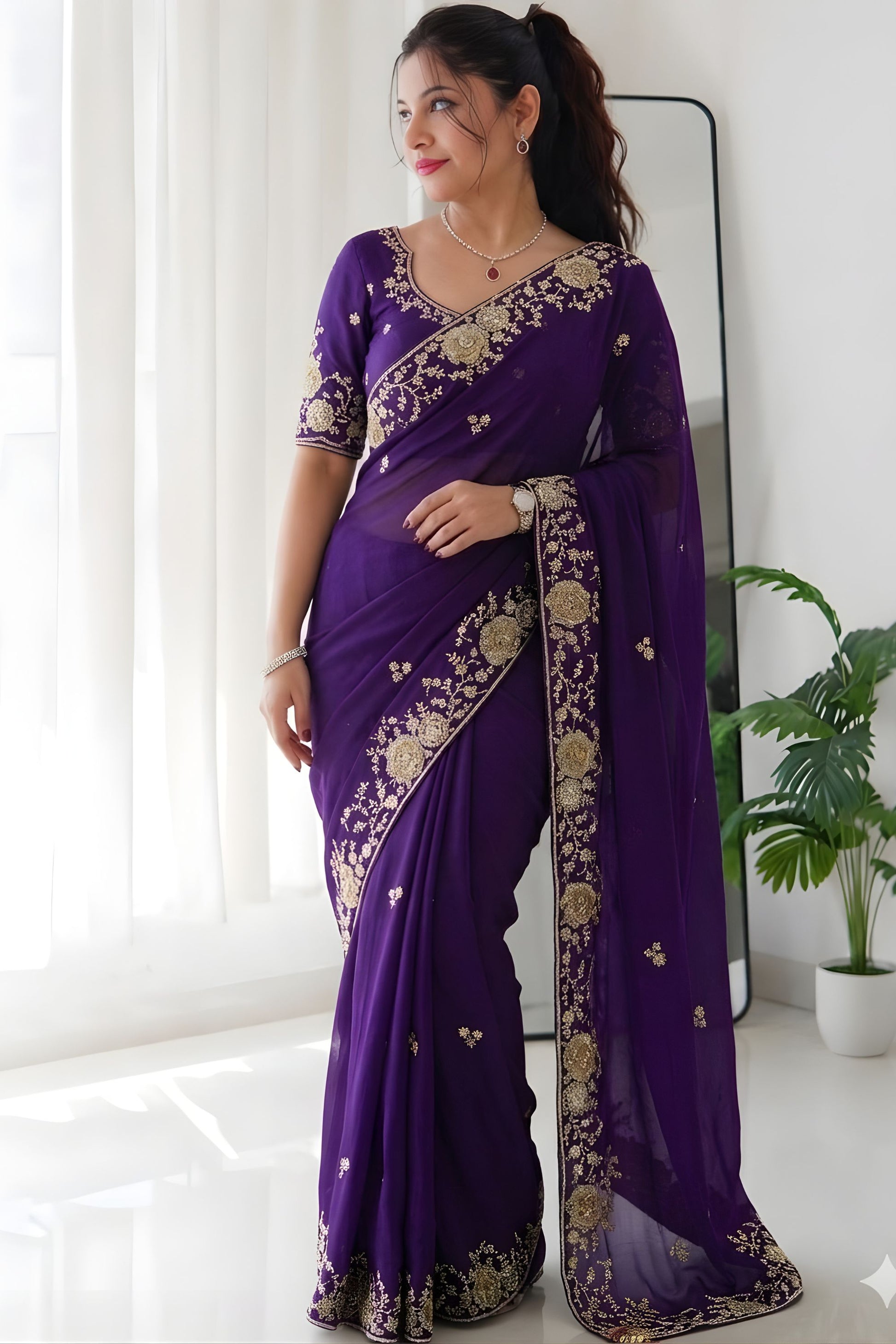 Royal Purple Rangoli Silk Embroidered Saree Border for Wedding