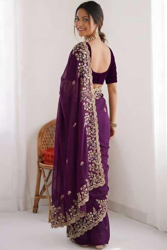 Stylish Purple Rangoli Silk Embroidered Heavy Border for Wedding