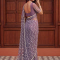 Elegant Lavender Net Embroidered Saree Sequins Work for Wedding