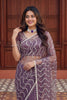 Elegant Lavender Net Embroidered Saree Sequins Work for Wedding