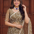 Gracefull Olive Green Net Embroidered Saree Sequins Work for Wedding