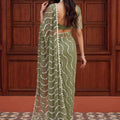 Stylish Pista Green Net Embroidered Saree with Sequins Work for Wedding