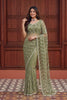 Stylish Pista Green Net Embroidered Saree with Sequins Work for Wedding