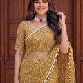 Stylish Mustard Yellow Net Embroidered Saree with Sequins Work for Wedding