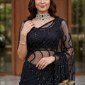 Luxury Black Net Embroidered Saree Sequins Work for Wedding
