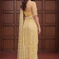 Gracefull Cream Net Embroidered Saree with Sequins Work for Wedding