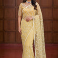 Gracefull Cream Net Embroidered Saree with Sequins Work for Wedding
