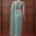 Premium Sea Green Net Embroidered Saree with Sequins Work for Wedding