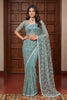 Premium Sea Green Net Embroidered Saree with Sequins Work for Wedding