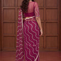 Beautiful Rani Pink Net Embroidered Saree with Sequins Work for Wedding