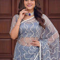 Elegant Grey Net Sequins Embroidered Saree with Border for Wedding