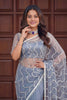 Elegant Grey Net Sequins Embroidered Saree with Border for Wedding
