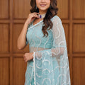 Royal Sky Blue Net Sequins Work Designer Saree for Wedding