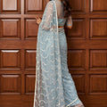 Royal Sky Blue Net Sequins Work Designer Saree for Wedding