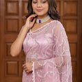 Beautiful Pink Net Sequins Work Saree Heavy Work Border for Wedding