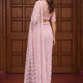 Beautiful Pink Net Sequins Work Saree Heavy Work Border for Wedding
