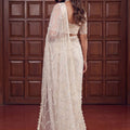 Off White Net Sequins Work Saree Heavy Work Border for Wedding
