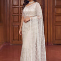 Off White Net Sequins Work Saree Heavy Work Border for Wedding