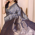 Elegant Steel Grey Pure Cotton Spun Jacquard Zari Weaving Saree for Wedding