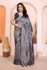 Elegant Steel Grey Pure Cotton Spun Jacquard Zari Weaving Saree for Wedding