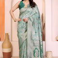 Stylish Sea Green Pure Cotton Spun Jacquard Zari Weaving Saree for Wedding